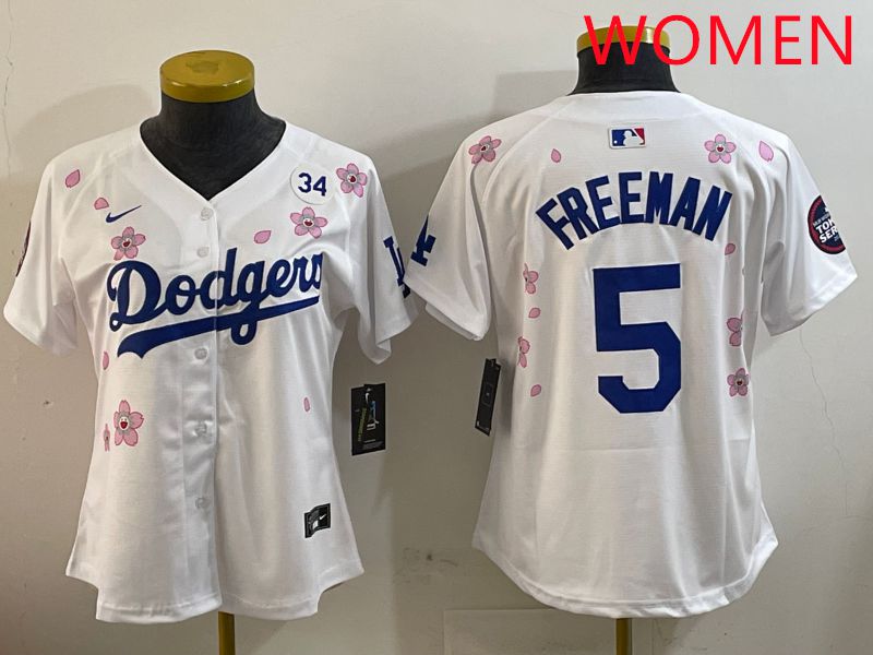 Women Los Angeles Dodgers #5 Freeman White Sakura Edition 2025 Nike MLB Jersey style 5